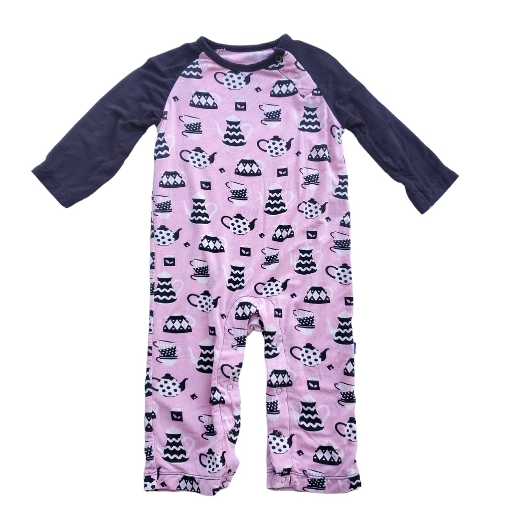 Kickee Pants Regain Romper Long-sleeve Pink Teatime Baby Girls 3-6 Months